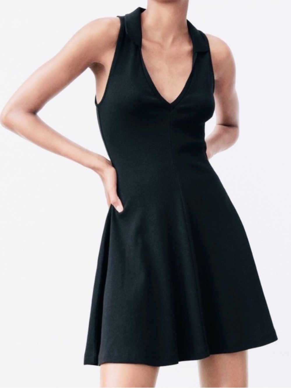 Zara Fit & Flare Black Collared Tennis Polo Sleeveless Mini Dress Women’s Sz M